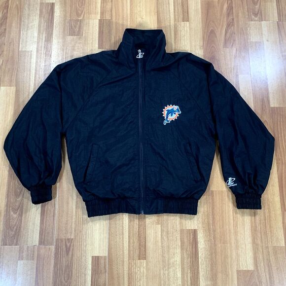 Logo Athletic Miami Dolphins Windbreaker Mens Medium M Vtg Black‎ Jacket - Picture 1 of 12